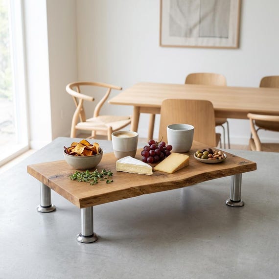 Erhöhtes Servierbrett aus Holz mit Füßen – Rustikales Buffet Brett -Tischerhöhung – Raclettebrett aus Holz, Osterbrunch – Handmade