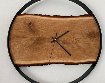 Wanduhr aus Holz Eiche handgefertigt in einem Metallring --rund und viereckig-- XXL 40-50cm Individuell bestellbar