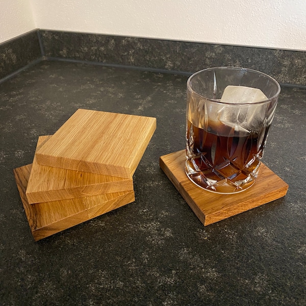 Untersetzer aus Holz einzeln oder im Set --Eiche Massivholz-- Whiskey Glasuntersetzer, Bierdeckel