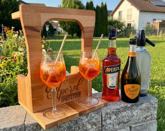 Porte-Aperol Spritz en bois de hêtre / Mélange parfait en un clic / Personnalisable – Station Aperol Spritz avec gravure / Porte-Aperol Spritz seul