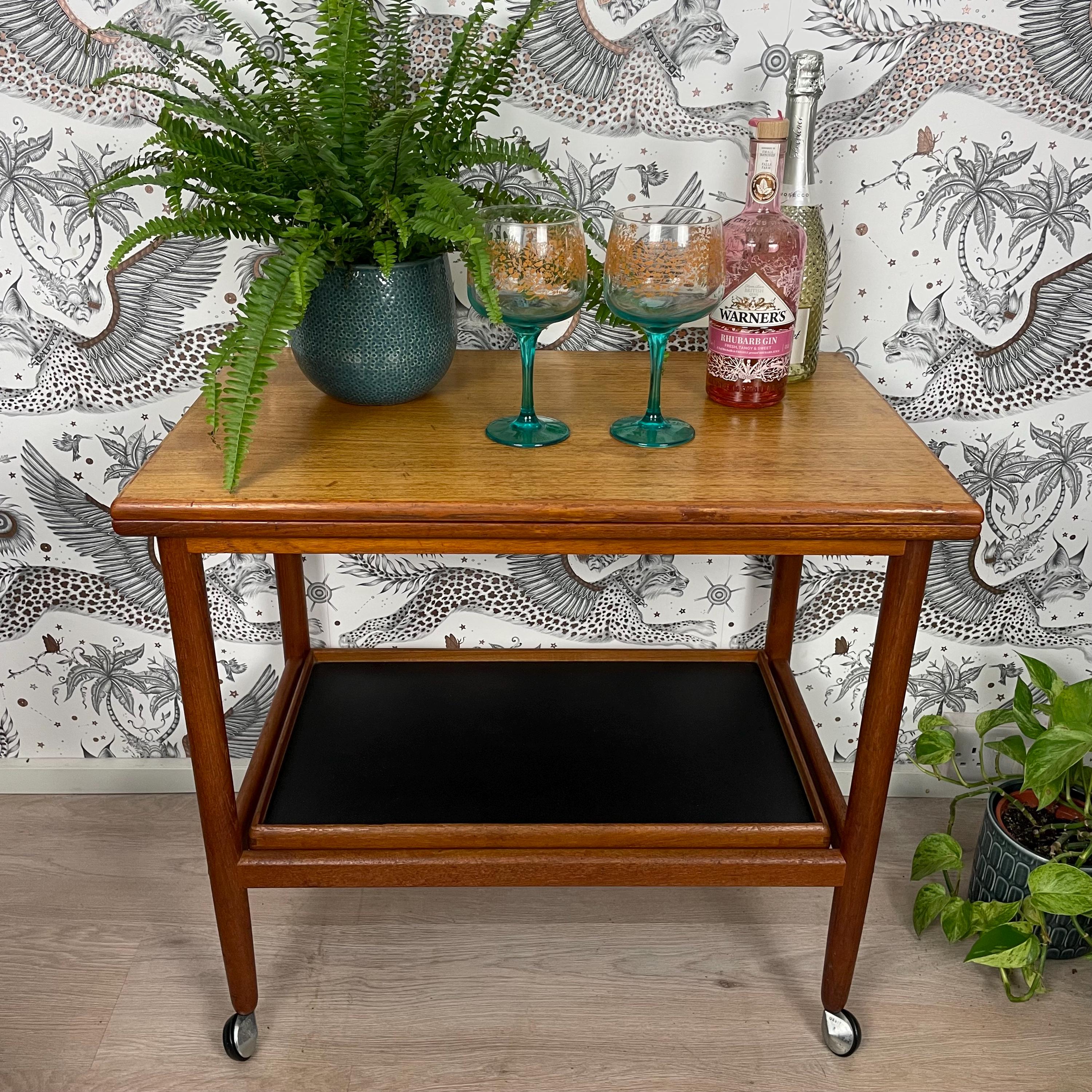 Vintage Mid Century Teak Bar Cart Danish