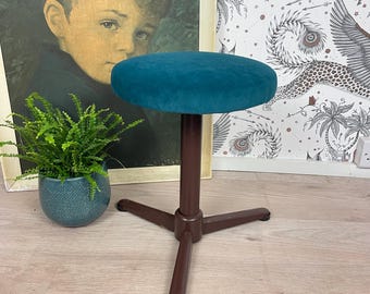 Vintage Metal Frame Stool with Velvet Seat