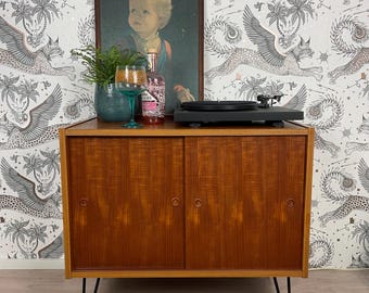 Vintage Retro Mid-century PS System Vinyl Record Storage Cabinet with Sliding Doors