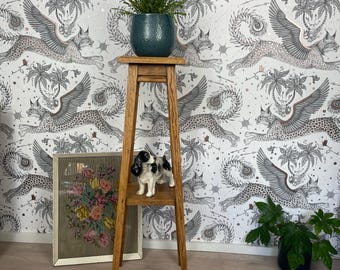 Vintage Oak Two Tier Plant Stand - Jardiniere Pedestal
