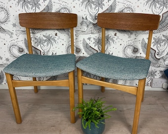 Pair of Vintage Mid-Century Beech and Teak Dining Chairs