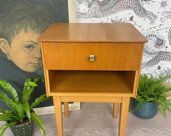 Vintage Mid-Century Light Oak Bedside Table Nightstand