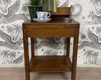Vintage Art Deco Style Oak Accent Table with Single Drawer