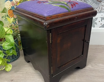 Vintage Pot Cabinet with Floral Needlepoint Top