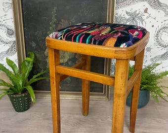Vintage Stool Re-Upholstered with Botanical Micro Velvet