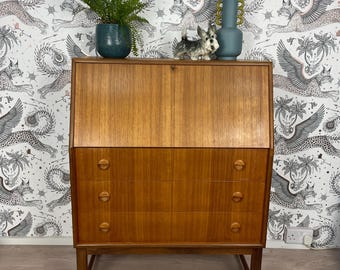Vintage Mid Century Turnidge Bureau | Retro Teak Bureau