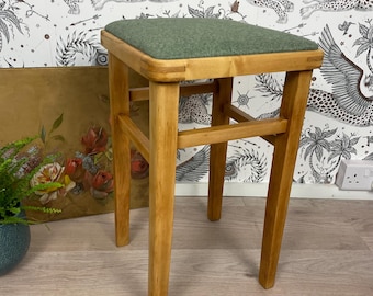 Vintage Retro Re-upholstered Wooden Kitchen Stool