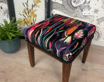 Vintage Re-upholstered Square Footstool