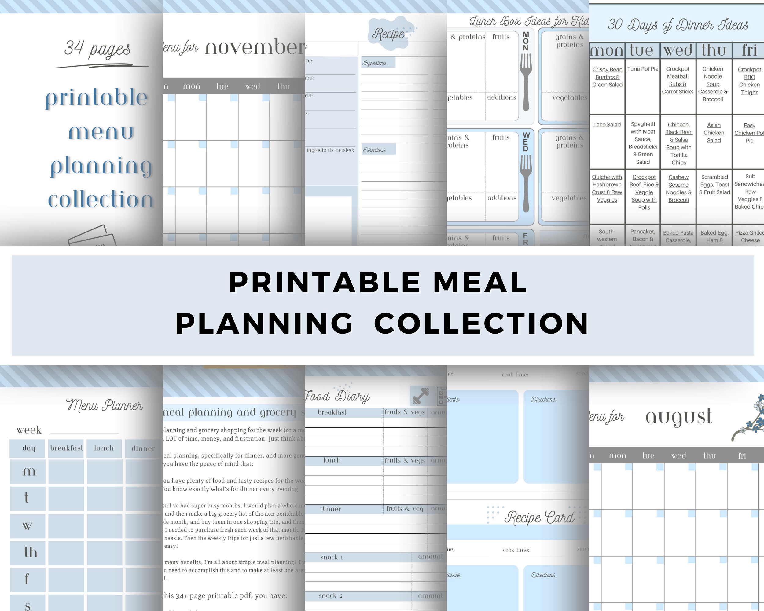 Printable Meal Planning Tools Collection Etsy