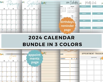 2024 Kalender zum Ausdrucken In 3 Verschiedenen Farben