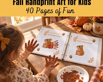 Herbstliche Handabdruck-Kunst-Sets zum Ausdrucken | Bastelordner für Kinder im Herbst | Kunstprojekt für Kindergarten und Grundschule | Sofort-Download
