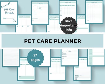 Pet Care Planner: 27-Page Pet Health & Info Tracker (Printable)