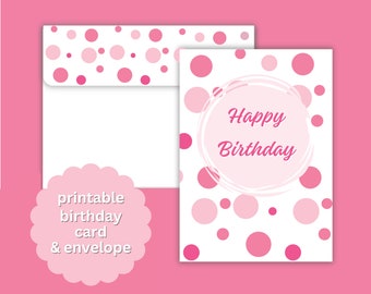Printable Birthday Card with Pink Polka Dots