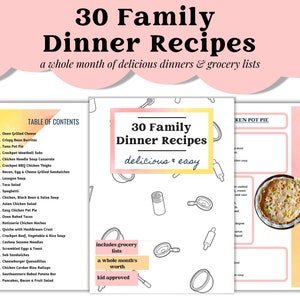 30 Family Dinner Ideas with Recipes and Grocery Lists