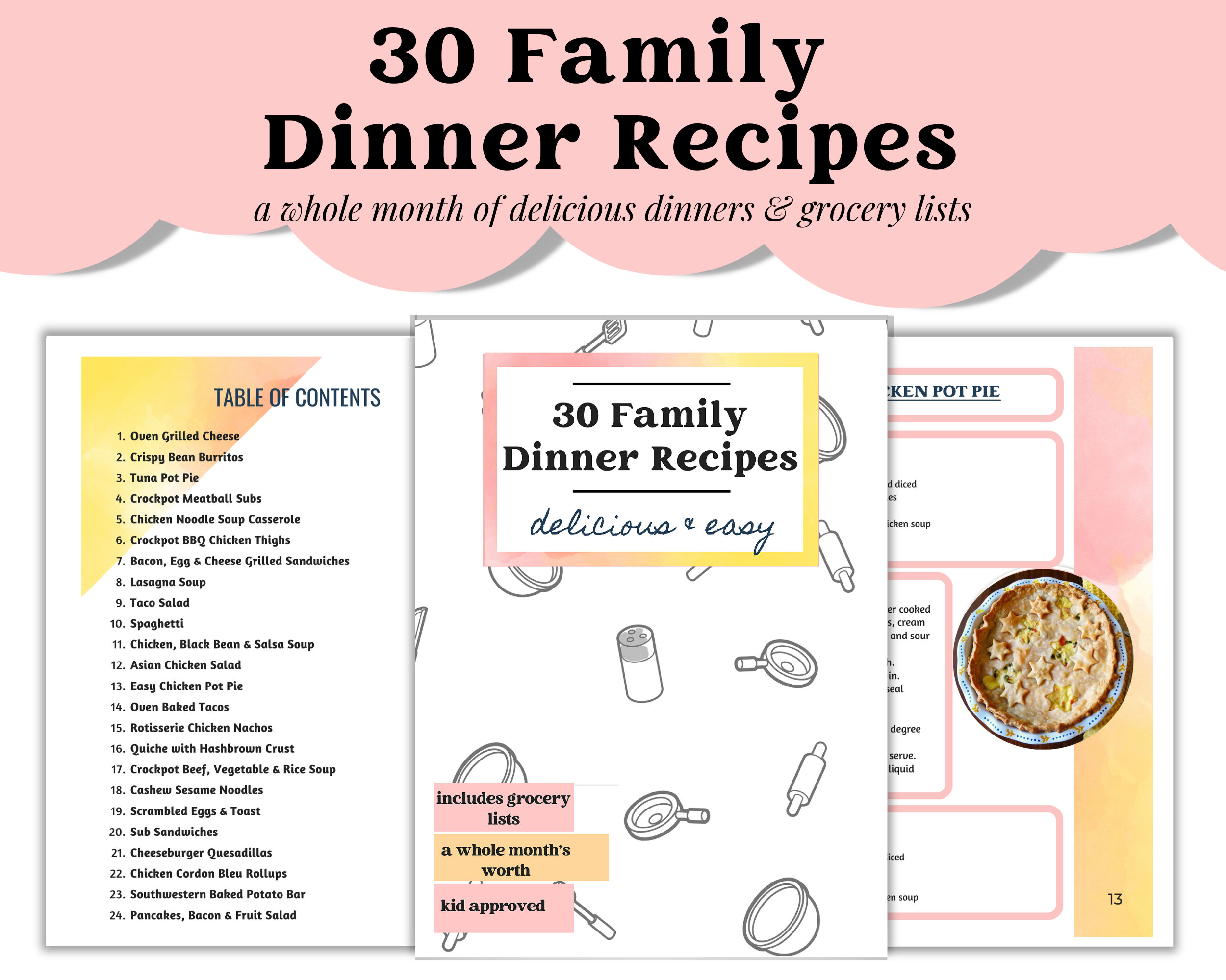 30 Family Dinner Ideas with Recipes and Grocery Lists