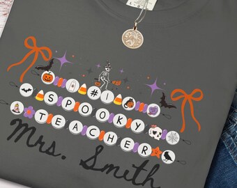 Personalized Teacher Ghost Shirt, Cute Halloween Tee, Comfort Colors, Back to School Shirt, Funny Fall Teacher Gift, Friendship Bracelet
