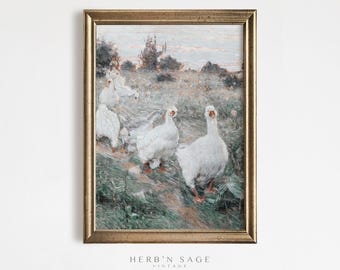 Vintage Spring Geese Print | Easter Printable Wall Art | Vintage Farmhouse Decor | Rustic Digital Download | Spring Cottagecore Aesthetic