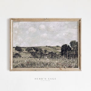 Wildflower Landscape Oil Painting | Antique Rustic Moody Floral Country Farmhouse Home Decor | Digital PRINTABLE VINTAGE Wall Art | No. 15