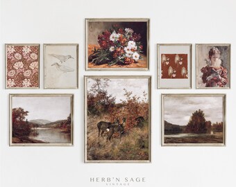 Vintage Rustic Autumn Gallery Wall SET of 8 | Antique Fall Home Decor Artwork | PRINTABLE Digital Gallery Wall Art | Col. 1