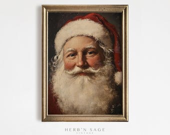 Vintage Santa Claus Portrait | Traditional Christmas Art | Nostalgic Holiday Wall Decor | Festive Santa Fine Art Print | Christmas Painting