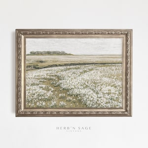 White Flower Fields Oil Painting | Antique Rustic Moody Floral Country Farmhouse Home Decor | Digital PRINTABLE VINTAGE Wall Art | No.43