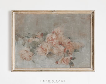 Vintage Rose Oil Painting | Antique Rustic Vintage Floral Country Farmhouse Home Decor | Digital PRINTABLE VINTAGE Wall Art | No. 99