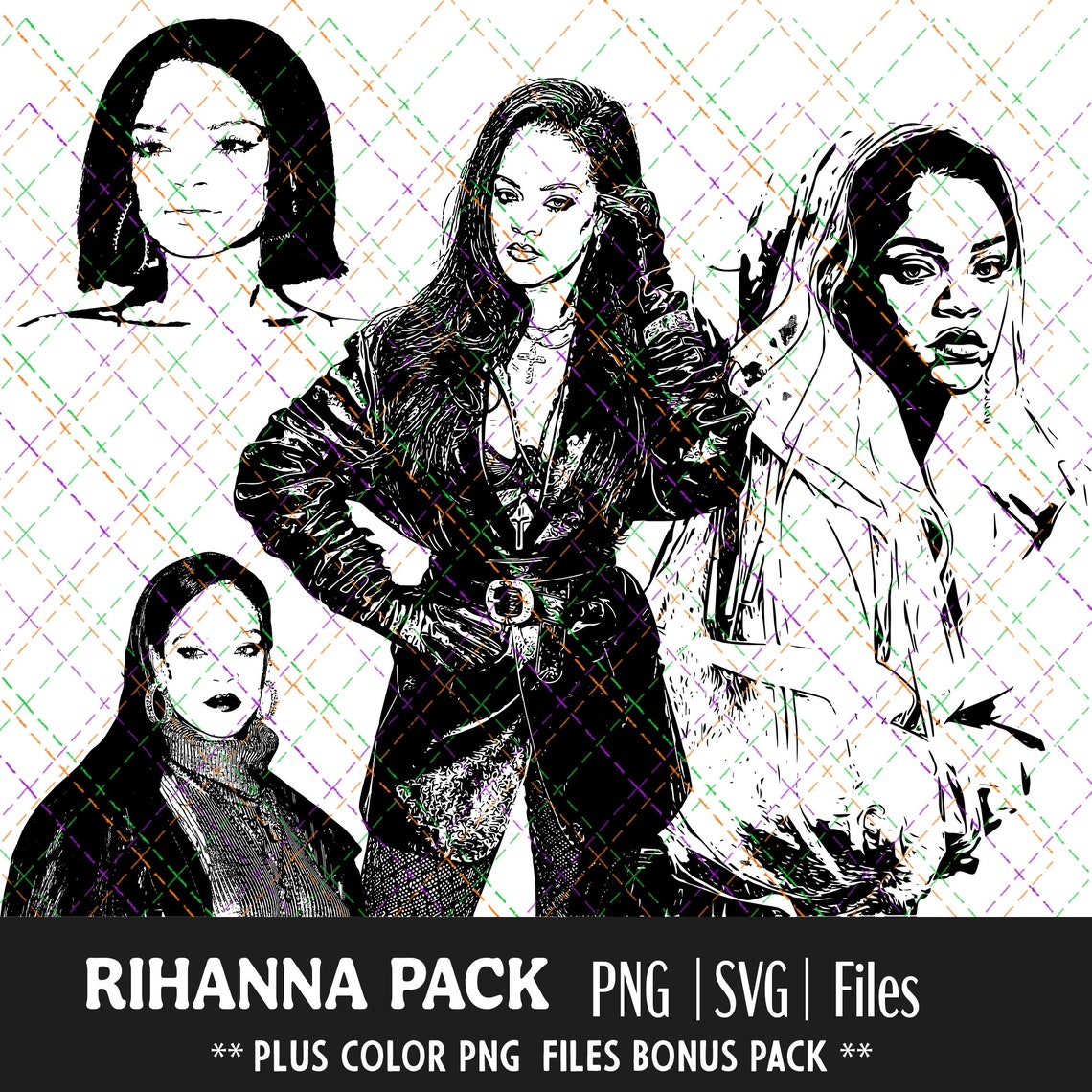 Rihanna PNG SVG Silhouette Pack With Bonus Color Digital Files - Etsy