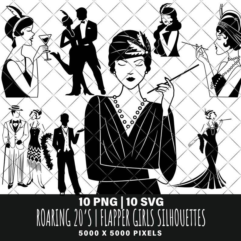 10 Flapper Girl Roaring 20's SVG and PNG Files Silhouettes Etsy