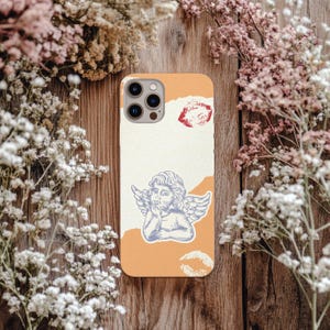 Funda elegante y resistente a impactos para iPhone y Samsung, diseño de ángel retro, marca tendencia, funda estética para teléfono, duradera.