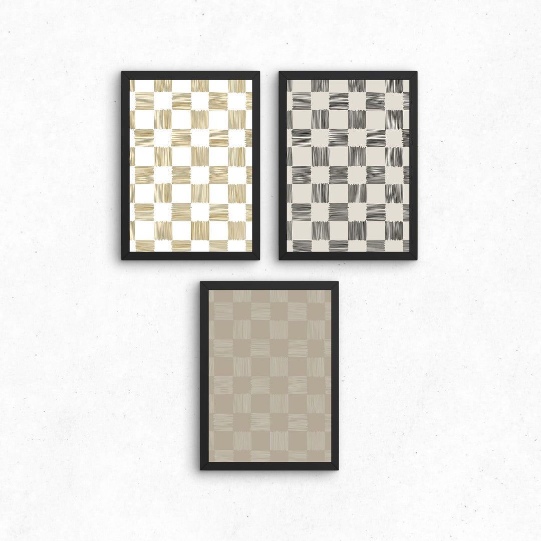 Checkerboard Pattern Trendy | Hand Drawn Digital Print | Line Art ...