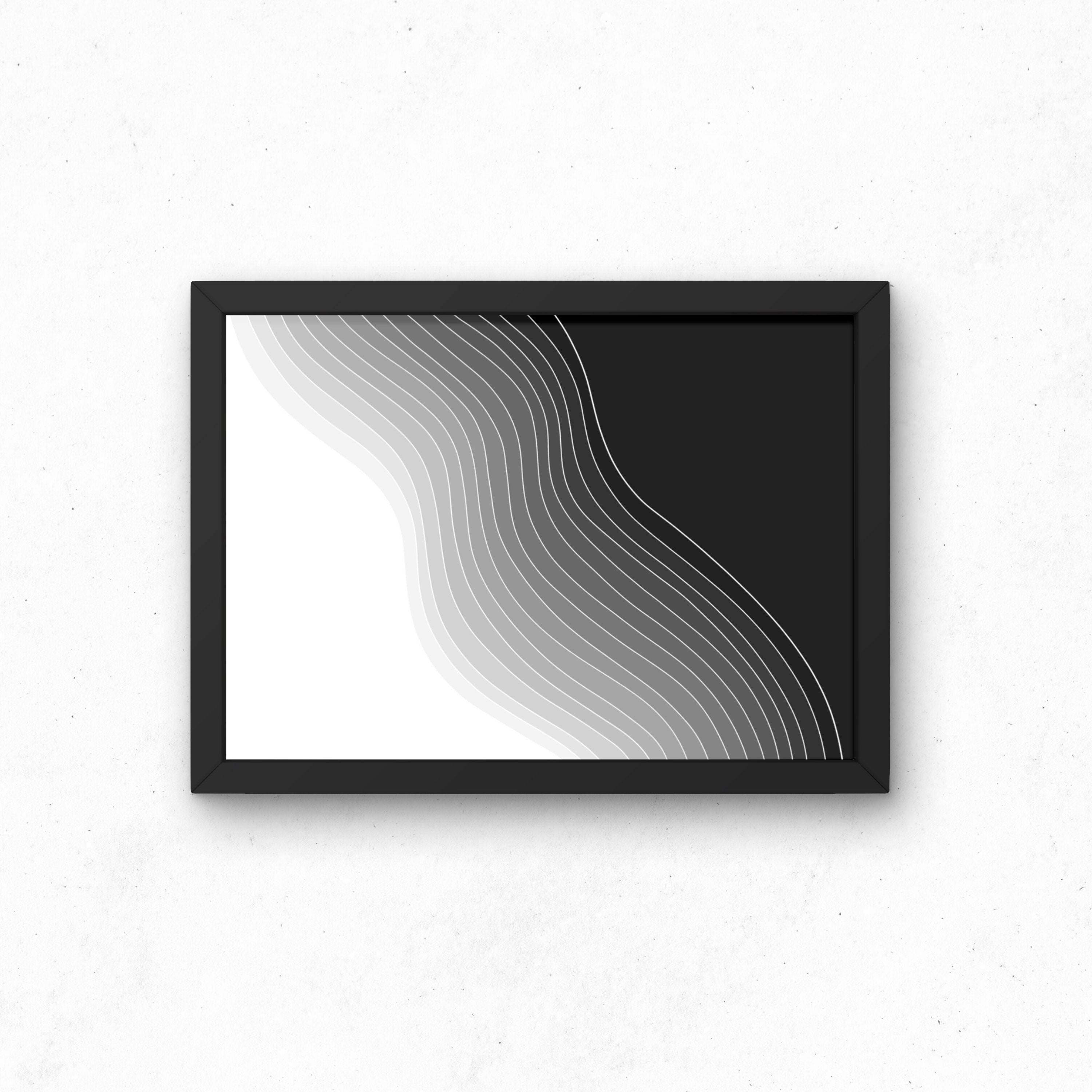 White to Black Wave Pattern | Hand Drawn Digital Print | Line Art ...