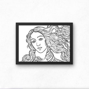 Venus Aphrodite Greek Mythology | Hand Drawn Digital Print | Line Art | Minimal & Modern Wall Art | Frame-able | Printable | Black | White