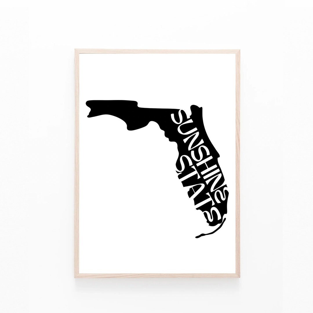 Florida the Sunshine State Nickname FL Outline Hand Drawn Digital Print