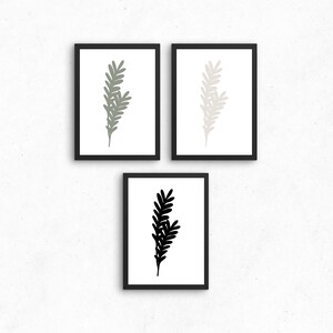 Organic Leaf Stem | Hand Drawn Digital Print | Line Art | Minimal & Modern Wall Art | Frame-able | Printable | Black | White | Green