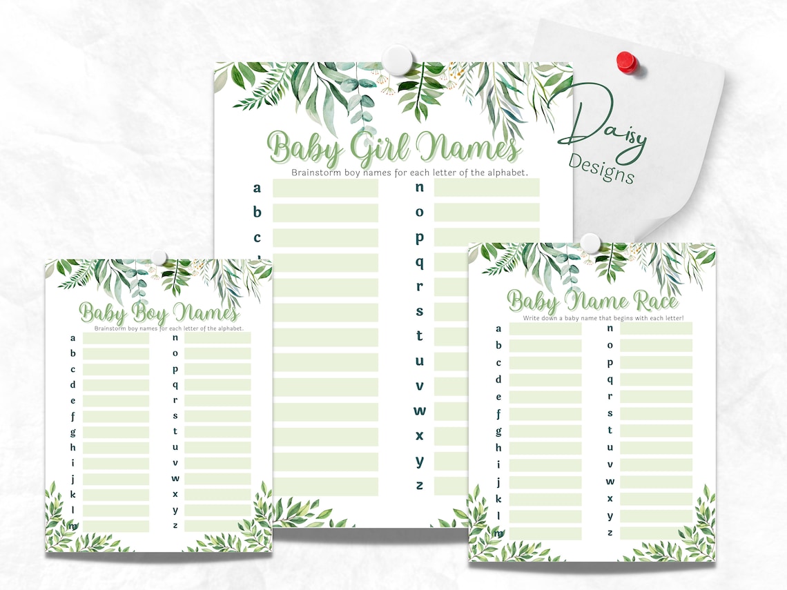 Printable Baby Shower Name Race Game AZ Baby Names Game ABC Etsy