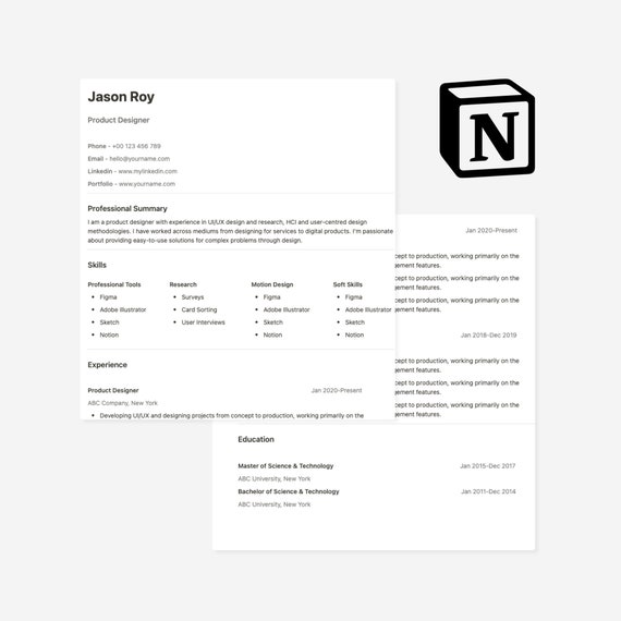 Notion Example Cv Professional Notion Resume Template Pack UX Designer - Etsy