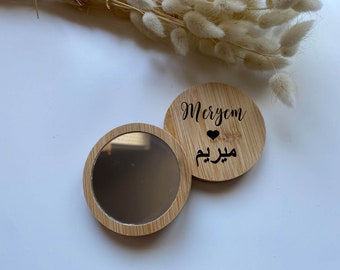 Wooden pocket mirror name mirror personalized mirror keepsake gift gift idea wedding desired name Arabic script gift ideas