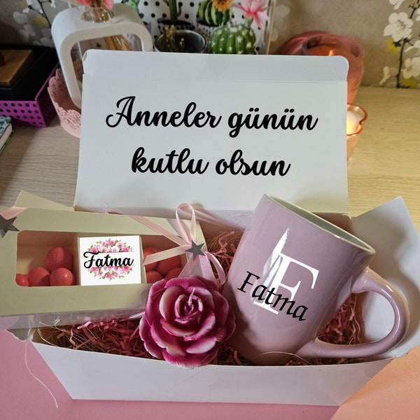 Muttertag Geschenkbox Anneler Günü Mamageschenk Geschenkidee Geschenkideen Mama Geburtstag Kerze Tasse Kaffeetasse Schokolade Mandeln Bonbon