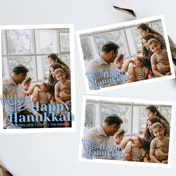 Hanukkah Greeting Card | Custom Hanukkah Card | Printable Hanukkah Template | Editable Hanukkah Family Photo Card | Minimalist Hanukkah Card