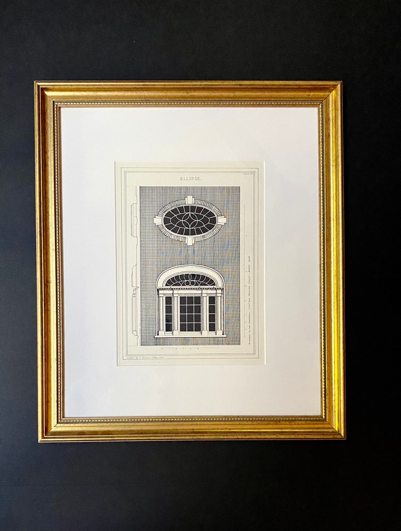 Vintage J. Polzois Framed Architectural Print - Stairhall Windows 51 Meeting St