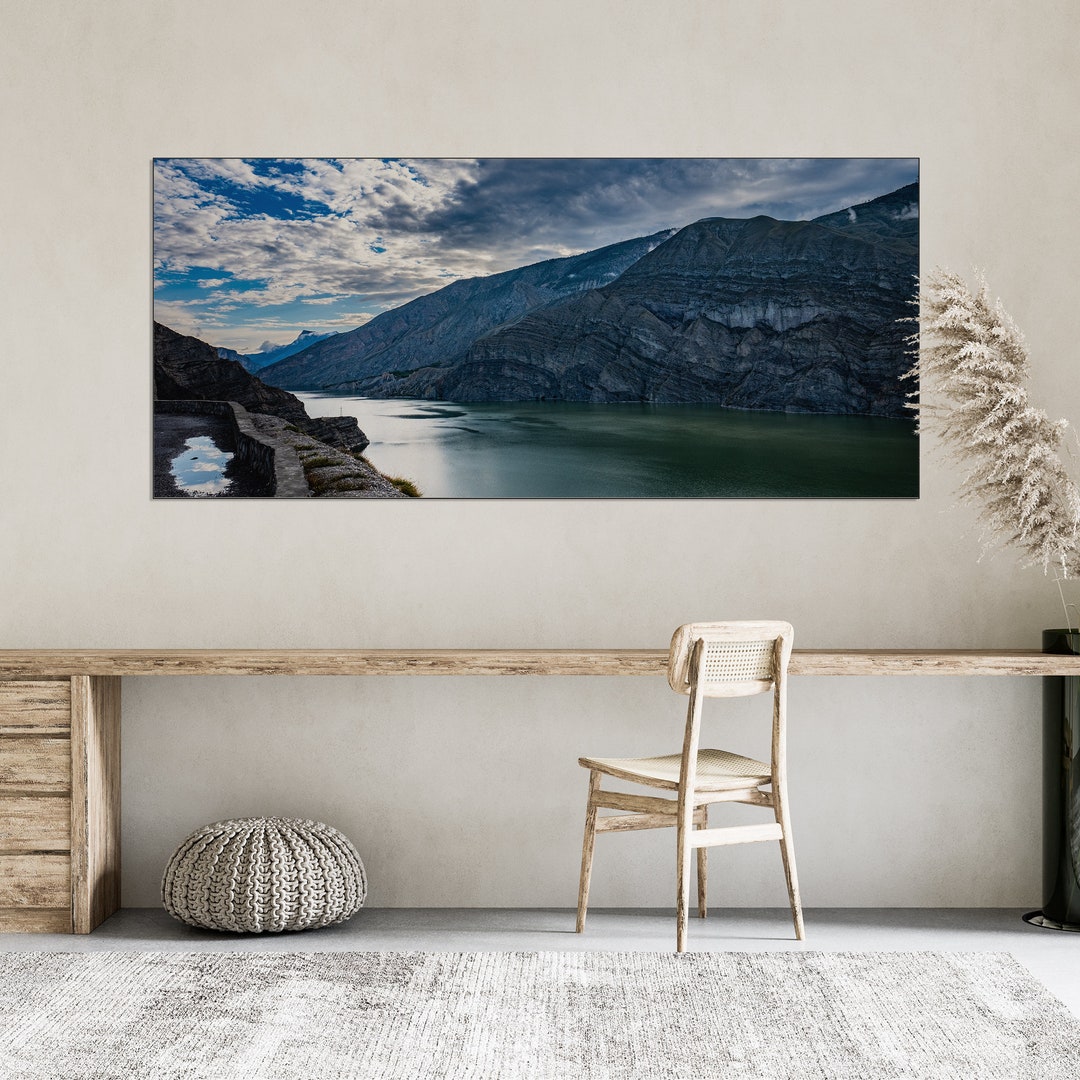 Horizontal Landscape Framed Wall Art, Mountain and River Wall Decor