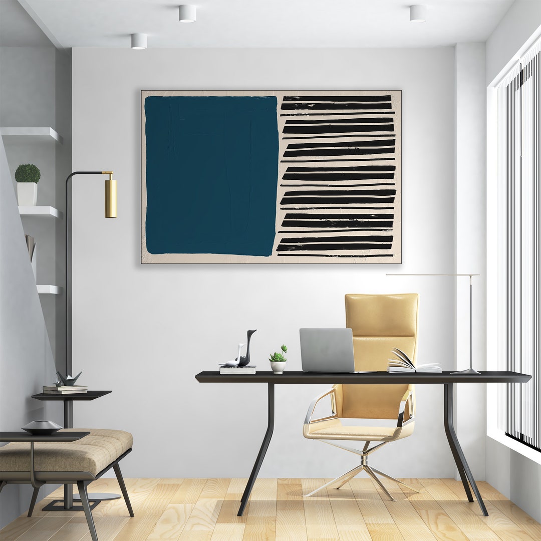 Abstract Blue Framed Wall Art, Large Wall Decor, Changeable Fabric