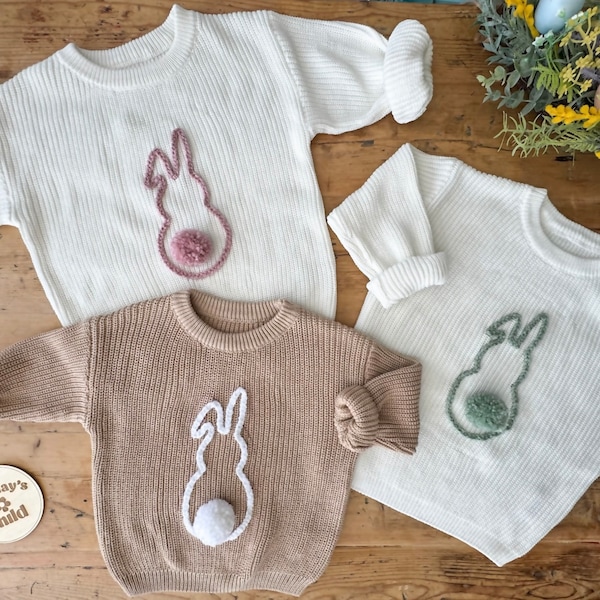 Hand embroidered EASTER baby jumpers. 0-6 months, 6-12 months, 1-2 years, 2-4 years sweaters.  Bunny jumpers. Baby gift.