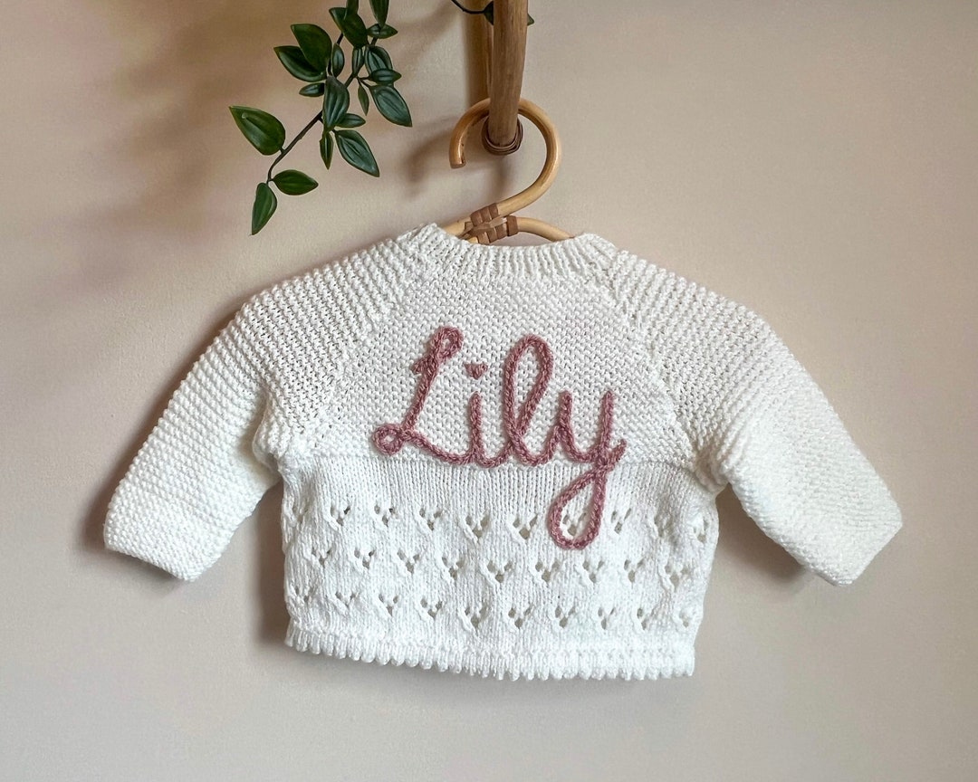 36 Months Personalised Hand Knitted Baby Cardigans. Hand Embroidered