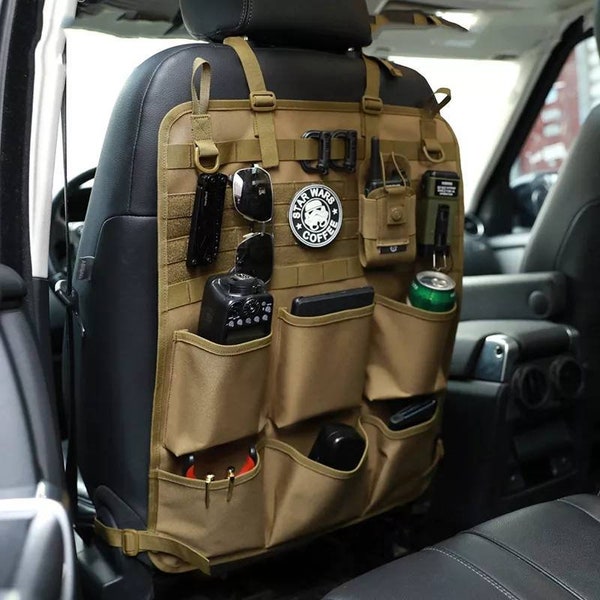 Organizador colgante para asiento de coche de estilo militar/bolsillos tácticos + parche de gancho y bucle/5 colores disponibles