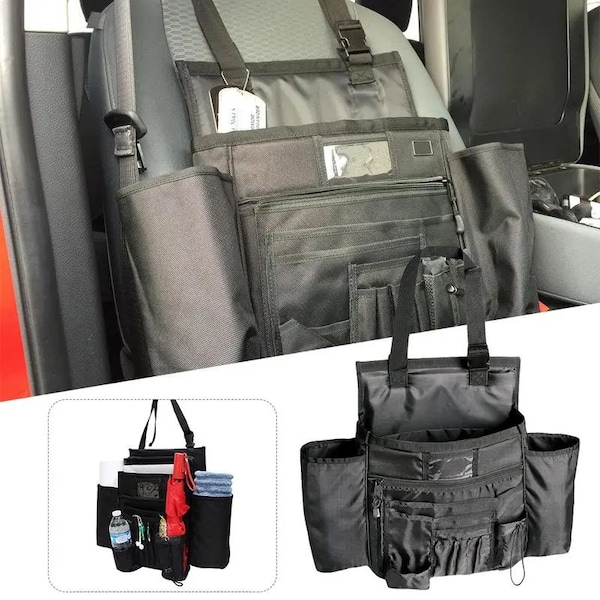 Car Seat Front Hanging Organiser | Passenger Seat Multi Pocket | Capacity for Large Items | Laptop & Water Bottle Storage